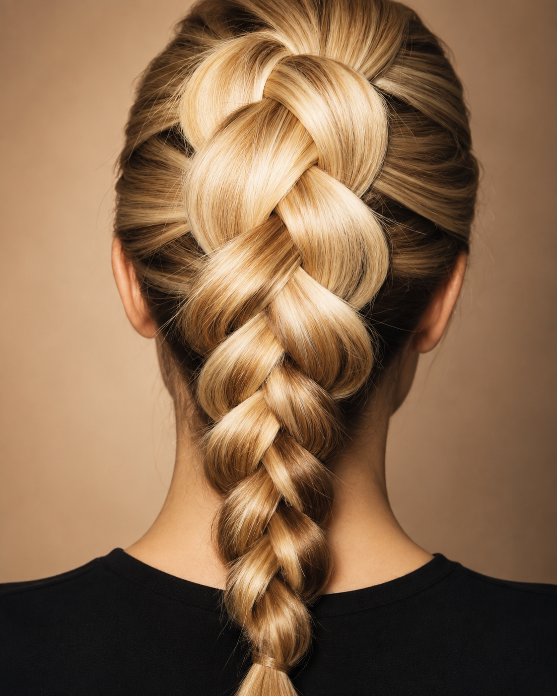Thick dutch braid on long blonde hair