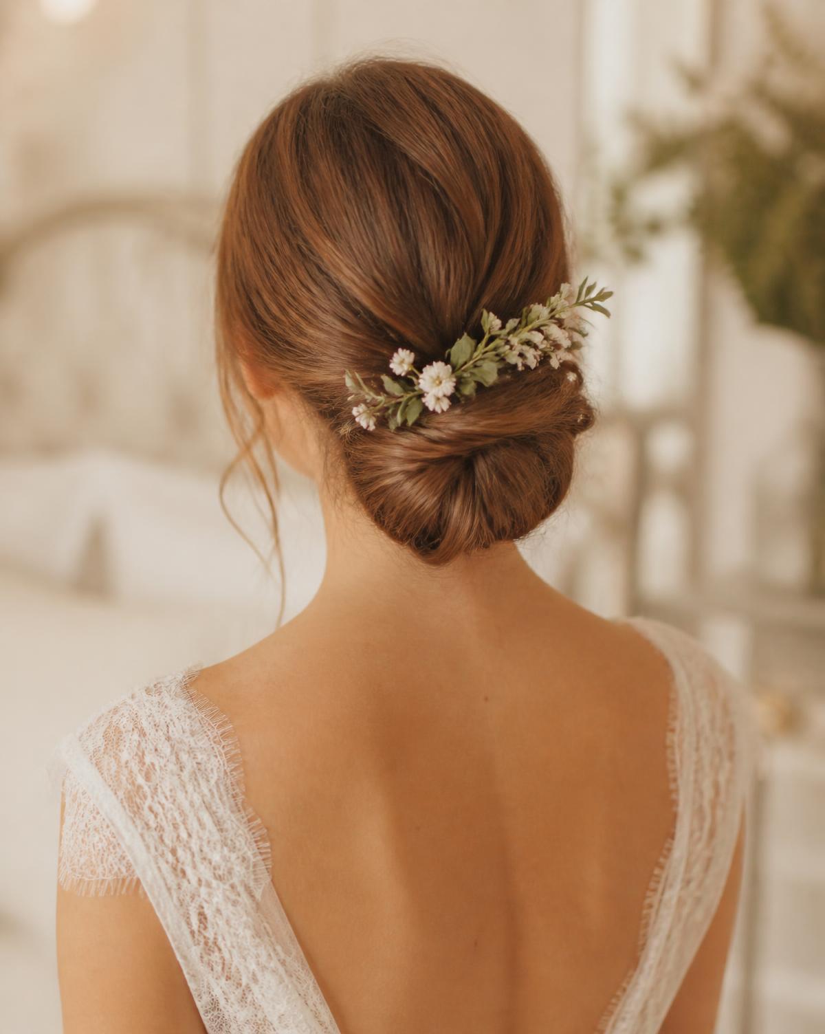 Bridal chignon with delicate greenery