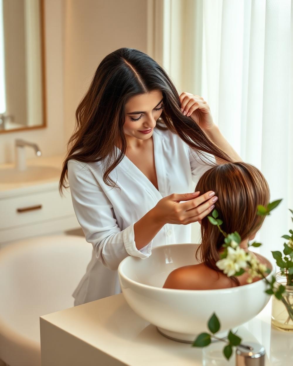 Nourishing keratin botox hair treatment being applied at the washbasin
